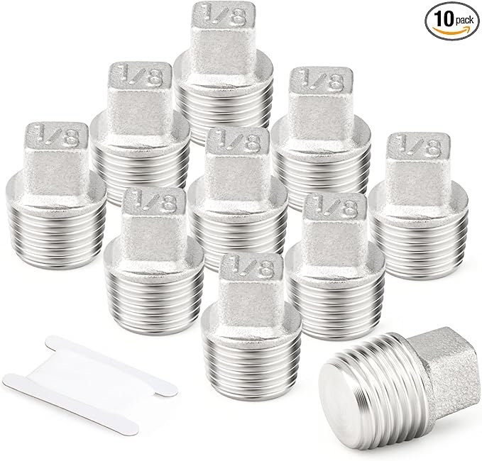 TAISHER 10PCS 304 Stainless Steel Outer Square Thread Socket Pipe Plug Fitting 1/8" NPT Male