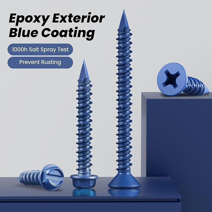 35Pcs 3/16 x 1-3/4 Inch Concrete Screws Anchor with Drill Bit, Blue Hex Head Masonry Brick Stucco Cement Block Screws, Diamond Point