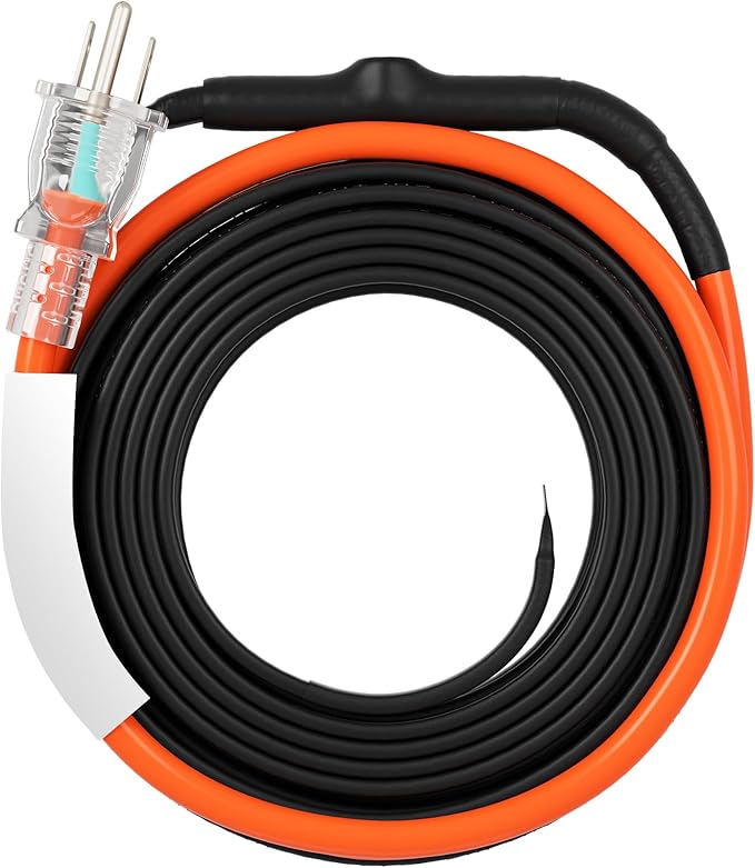 VEVOR Self-Regulating Pipe Heating Cable, 12FT 5W/FT Heat Tape for Pipes Freeze Protection, Water Pipe Heat Cable with Built-in Thermostat Protects PVC Hose, Metal and Plastic Pipe from Freezing