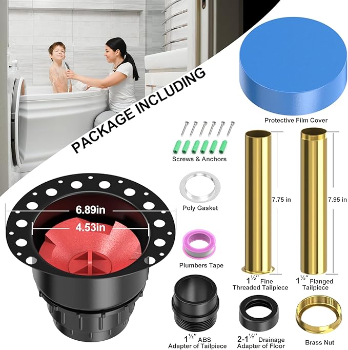 ABS Freestanding Tub Drain Rough-in Kit, Bathtub Drian Kit with ABS Plastic Adapter and Brass Tail Pipes, Compatible with Freestanding Bathtubs, Floor Mounted Bathtubs and Island Bathtubs