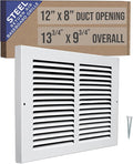 Fits 12x8 Duct Opening | Steel Baseboard Return Air Grille by Handua | Vent Cover Grill | 7/8" Margin Turnback [Depth] to Fit Baseboard | White | Outer Dimensions: 13.75"W X 9.75 "H