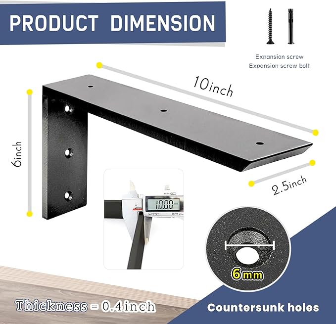 Countertop Support Bracket 10 inch 4 Pack Granite Countertop Bracket 10" x 6" x 2 1/2" Heavy Duty Shelf Bracket L Bracket Mantel Corbels for Wood/Quartz/Concret/Laminate Countertops