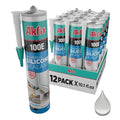 Akfix 100E RTV Translucent Silicone Caulk (12x10.1 fl.oz.)- 100% Waterproof Silicone Sealant for Kitchen and Bathroom, Shower, Bathtub, Toilet, Sink, Window & Door, No Discoloring |Translucent 12 Pack