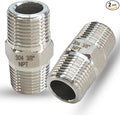 3/8" x 3/8" Male Hex Nipple Pipe Fittings, 304 Stainless Steel 3/8 inch NPT Male Threaded Pipe Adapter Fittings Equal Nipples Connectors, Adapter for 5/8” ID Pipe Connector (3/8“, 2pcs)
