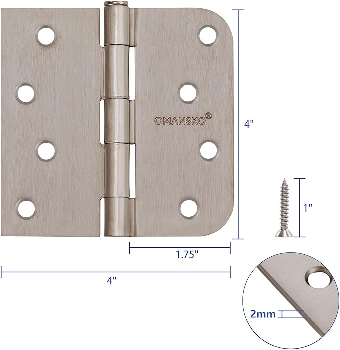 4 x 4 Inch Nickel Door Hinges, 18 Pack Satin Nickel Hinges for Interior Doors Heavy Duty Hinges with Square and 5/8" Radius Corner