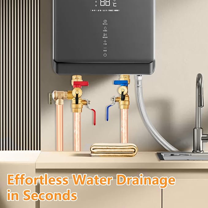 (Set of 1 Kit) HeSun 3/4" FIP X 3/4" FIP IPS Isolator Tankless Water Heater Service Valve Kit, with Pressure Relief Valve (TOOL028)
