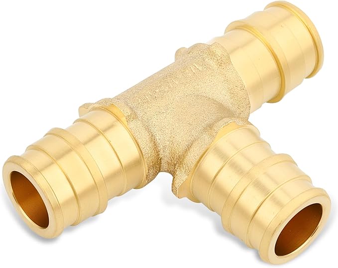1/2 Inch PEX-A Expansion Tee Fittings, ASTM F1960 Brass Plumbing Tee Connector, Lead-Free Brass PEX-A Pipe Fittings for Potable Water, Hot and Cold Plumbing, Hydronic Radiant Heating (10-Pack)