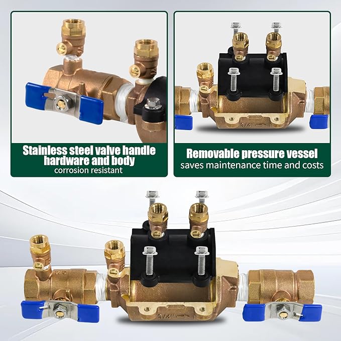 34-350 3/4" 350 Double Check Backflow Preventer, Back Flow Valve, Double Check Valve Assembly, Prevent Backpressure and Backsiphonage