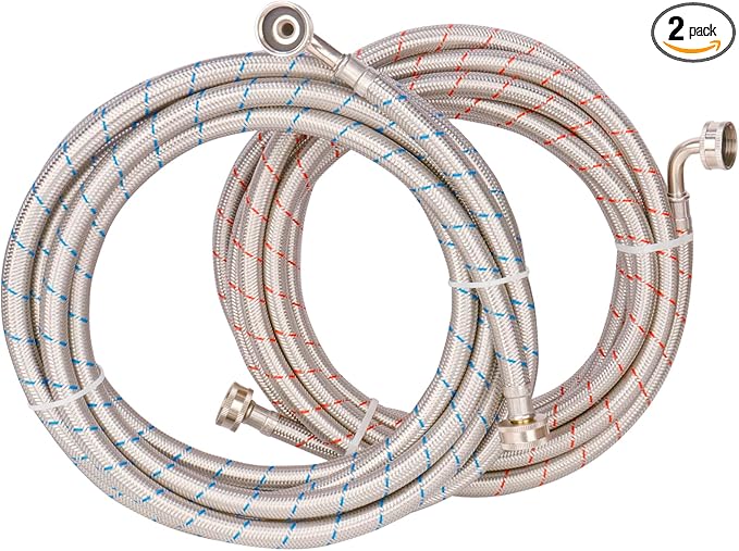 WHK 2 Pack 20ft Washing Machine Hoses Stainless Steel Washer Hoses with 90 Degree Elbow Washer Hot and Cold Water Hose Connection Inlet Washer Supply Lines