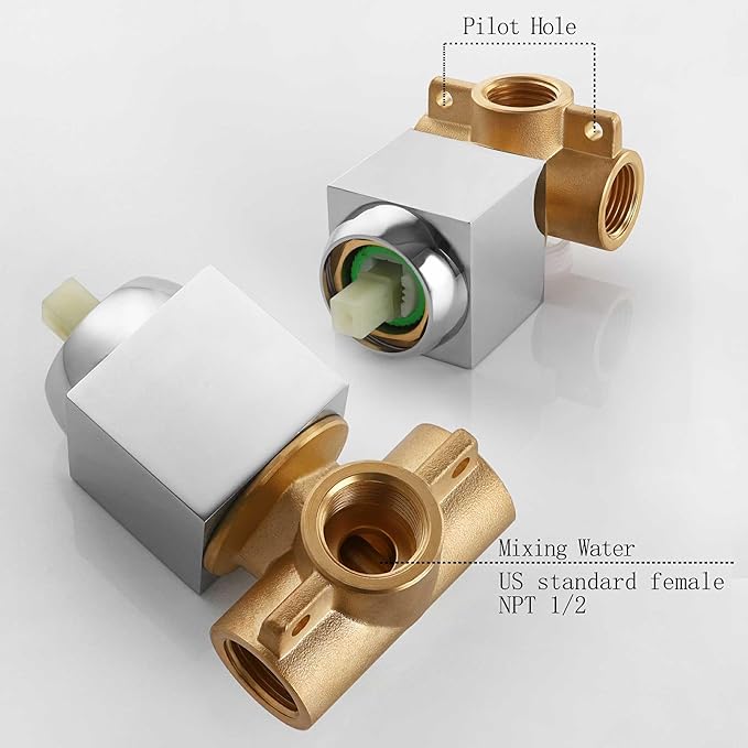 SKOWLL Shower Valve Kit Wall Mount Shower Mixing Valve Kit Brass Body Rough-In Valve Trim Kit, Polished Chrome Single Handle Control Valves Kit