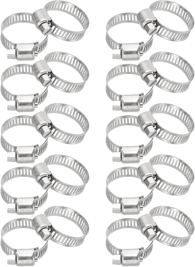 PATIKIL 20 Pcs Adjustable Hose Clamps,5/8"-1" (16mm-25mm) 304 Stainless Steel Worm Gear Drive Duct Pipe Clamp for Plumbing Automotive Mechanical Hose Connections, Silver
