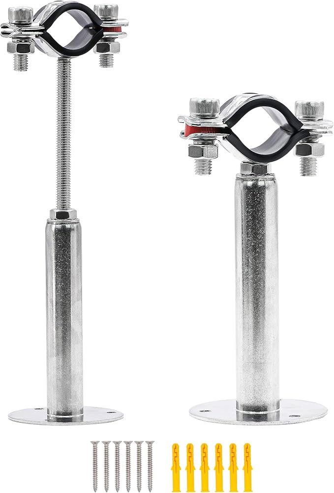 2 Pack Pipe Supports,304 Stainless Steel Wall Mount Ceiling Mount Pipe Bracket Clamp Ring Hanger with Screws for Pipe OD 15-19mm, Bracket Adjustable Height 100-200mm