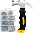 KURUI 700PCs Nails Assortment Kit & 8oz Hammer, Small Hammer for Hanging Wall Art Decor, Picture Frame, 350 Roofing/Wall Nails & 350 Finishing Nail
