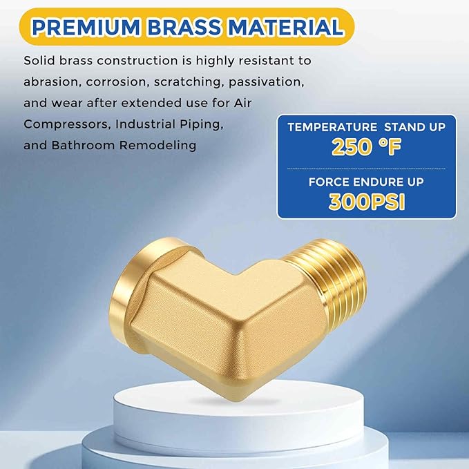 2 Pack Brass Pipe Fittings, 90 Degree 1/4" NPT FeMale to 1/4" NPT Male Barstock Street Elbow, Forged Pipe Fitting Connector for Air, Oil, LP
