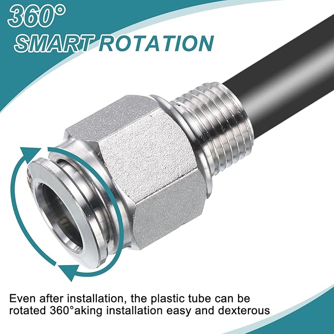 HARFINGTON Push to Connect Fittings 1/2" Tube OD x 3/8" NPT Thread Male Straight Union Fittings 304 Stainless Steel Quick Connect Pneumatic Accessories for Trailers Air Brake System