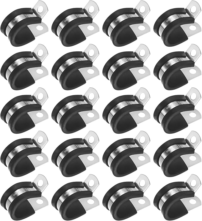 20-Pack Cable Clamps, 3/4 Inch/ 19 mm 304 Stainless Steel Rubber Cushioned Insulated Cable Clamp R Shape Metal Holder for Tube/Wire/Pipe/Loop Installation