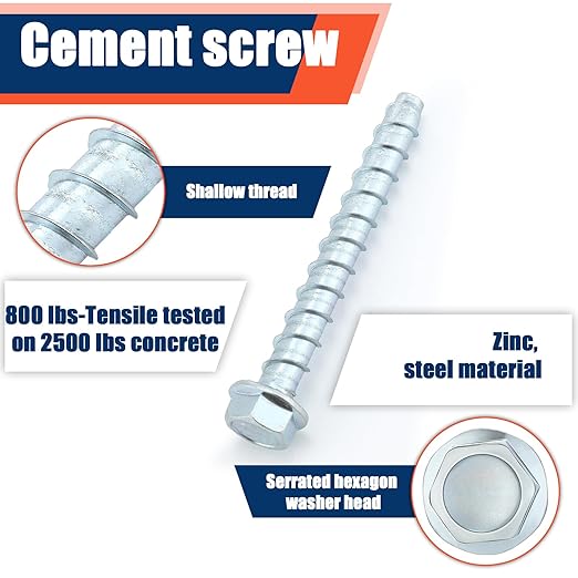 Tandefio 40 Pack 3/8" x 4" Concrete Screw Anchor Galvanized Large Diameter Heavy Duty Plated Concrete Anchors for Masonry Brick Anchoring Block Decking Framing Hex Drive