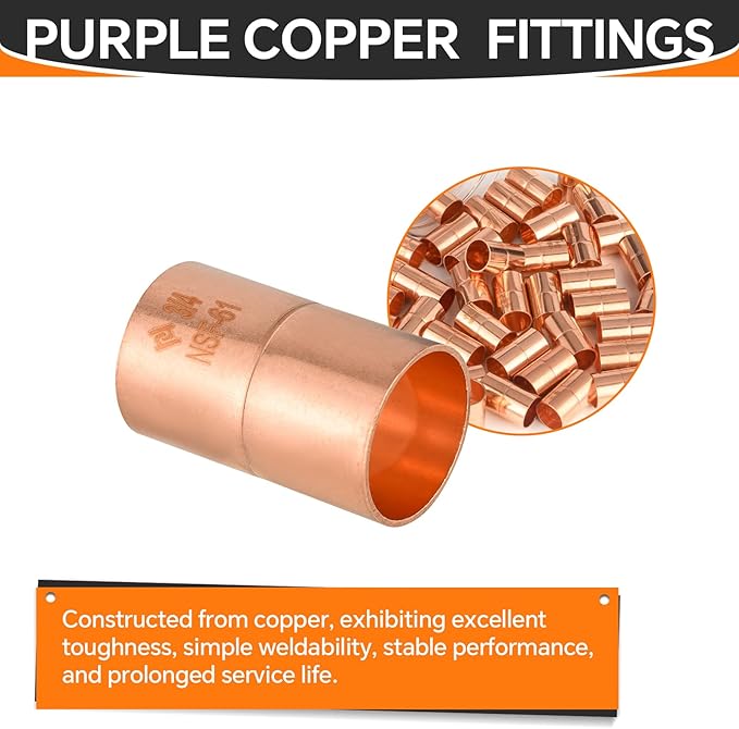 HeSun 30-Pack Copper Fittings, 3/4-Inch Copper Coupling with Rolled Stop, C x C with Sweat Solder Connection