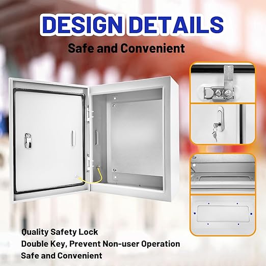 Outdoor Electrical Box 16 x 12 x 6''D NEMA 4X Enclosure Steel Box, Waterproof & Dustproof Outdoor/Indoor Lockable Electrical Junction Box, with Mounting Plate