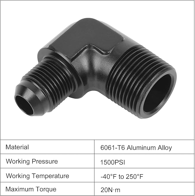 EVIL ENERGY 8AN Male Flare to 3/4" NPT Pipe 90 Degree Fitting Adapter Aluminum Black 2PCS