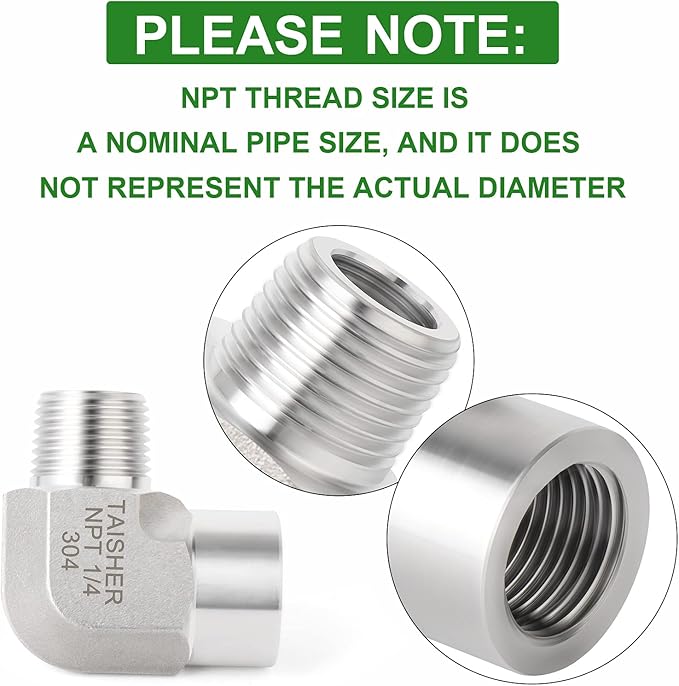 TAISHER 2PCS 304 Stainless Steel 90 Degree Barstock Street Elbow, 1/4 Inch NPT Male Pipe to 1/4 Inch NPT Female 304 Stainless Pipe Fitting