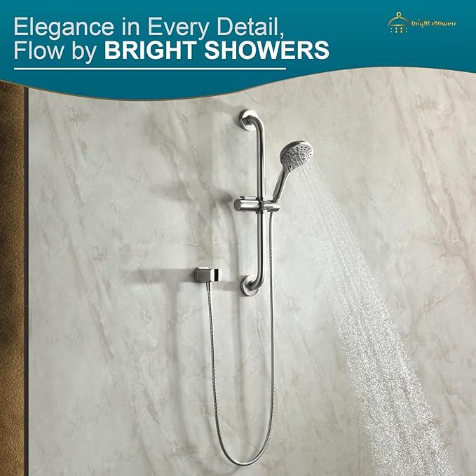BRIGHT SHOWERS Wall Supply Elbow with Shower Head Bracket for Handheld Shower Head, Brass Core Wall Mounted Water Outlet, G1/2 Connector, Brushed Nickel