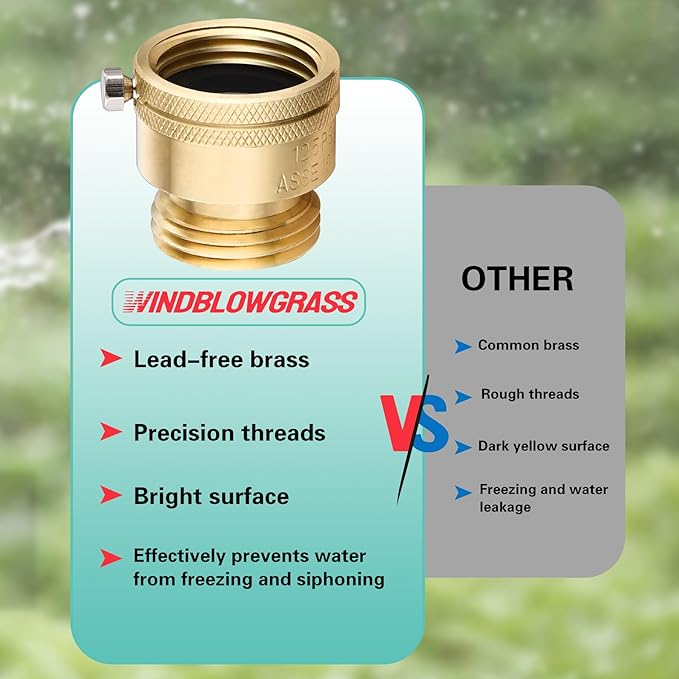2-Pack 3/4 Inch GHT Backflow Preventer for Garden Hose, Brass Vacuum Breaker Outside Faucet, Anti-Siphon Valve Hose Bib, Garden Hose Check Valve, RV Vacuum Breaker Valve with Tape