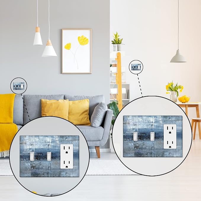 Blue Grey Light Switch Cover 3 Gang Decora/Toggle Decorative Wall Switch Plates Abstract Art Wallplates Outlets Cover for Kitchen Bedroom Decor