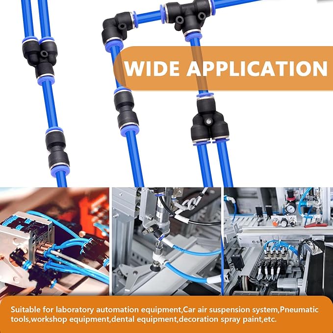 mankk 60PCS 1/4”OD Push to Connect Fittings Air Hose Fittings Quick Release Pneumatic Kit (15 Spliters,15 Elbows,15 Tee,15 Straight) for Air Line 1/4"Tube