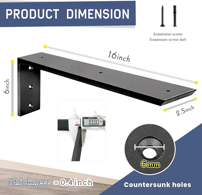 Countertop Support Bracket 16 inch 4 Pack Granite Countertop Bracket 16" x 6" x 2 1/2" Heavy Duty Shelf Bracket L Bracket Mantel Corbels for Wood/Quartz/Concret/Laminate Countertops