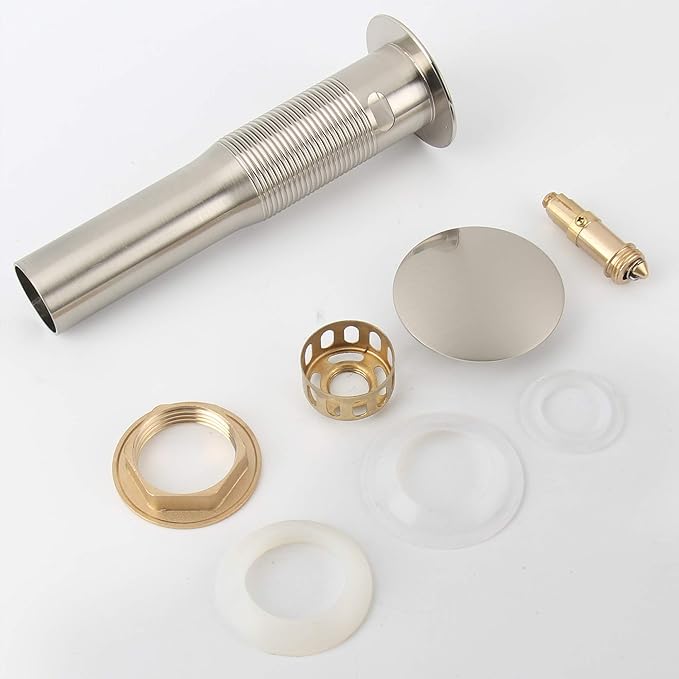 Brushed Nickel Pop Up Sink Drain with Overflow, Bathroom Faucet Vessel Sink Drain with Detachable Basket Stopper