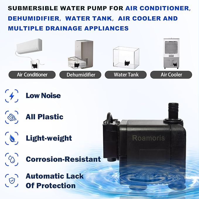 Small Pump With Level Sensor 110V Mini Condensate Pump Automatic Submersible Water Pump For Dehumidifier,Air Conditioner,HVAC,Ice Maker, Furnace,Air Cooler,PM03