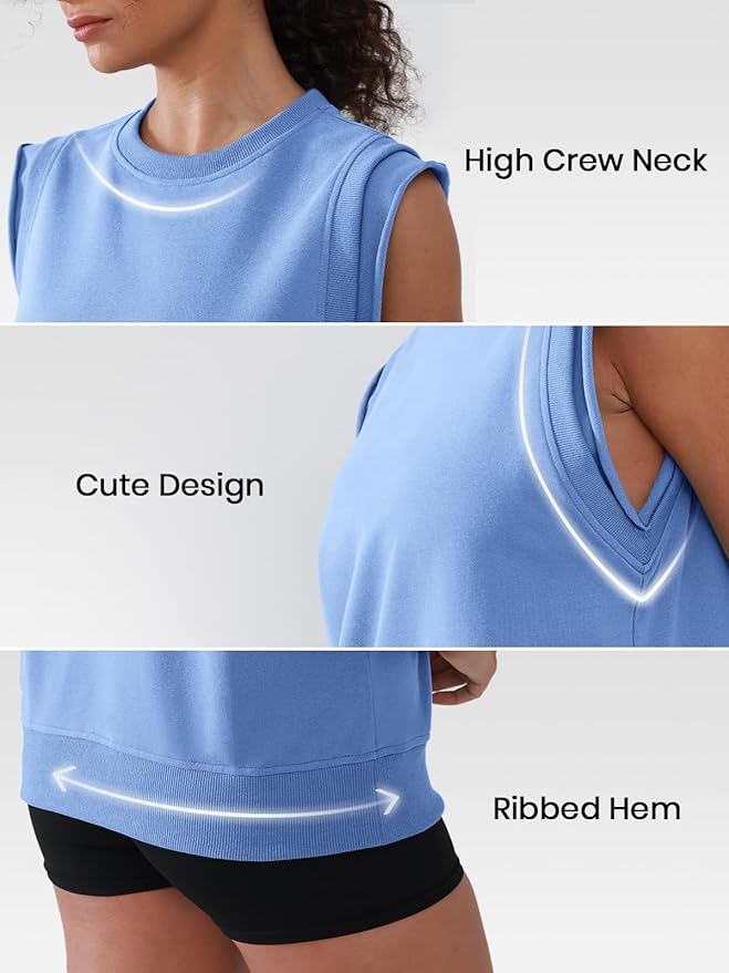 Workout Tank Tops Woman Crew Neck Athletic Tops Cotton Sweatshirt Loose Fit Muscle Tanks Runnning Gym Sports Shirt