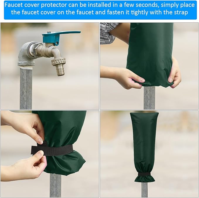 Frienda Outdoor Faucet Cover for Winter Freeze Protection 25'' x 10'' Winter Outside Large Backflow Preventer Insulation Spigot Hose Bib Cover for Garden Lawn Faucet Yard Hydrant(Green,2 Pieces)