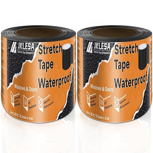 Stretch Tape for Windows & Doors, 6" x 20' Roll UV Resistant Flashing Tape Waterproof, Self-Adhesive Flashing Tape for Windows, Weather Window Tape with Advanced Acrylic Adhesive, Black (2, 6" x 20')
