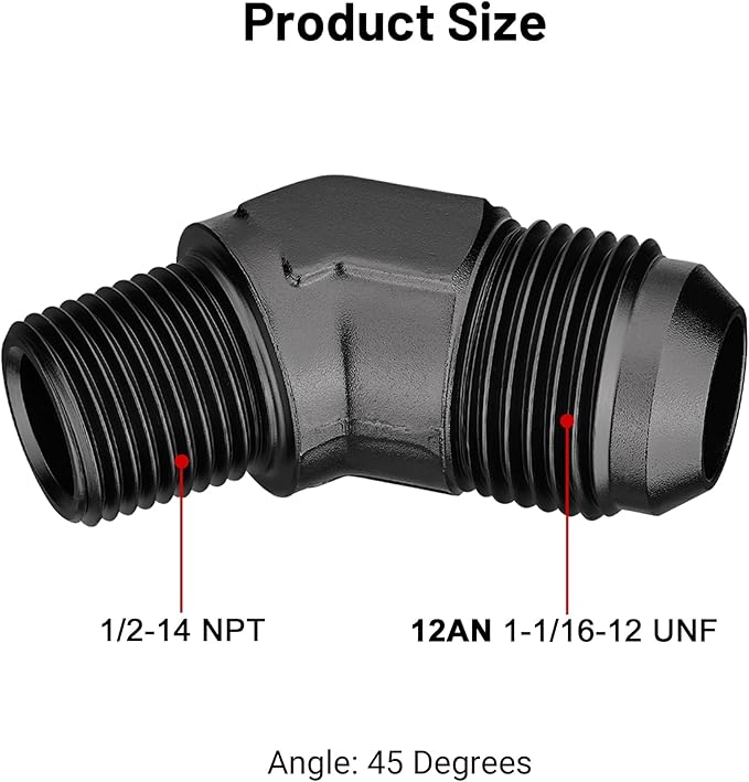 EVIL ENERGY 12AN Male Flare to 1/2" NPT Pipe 45 Degree Fitting Adapter Aluminum Black