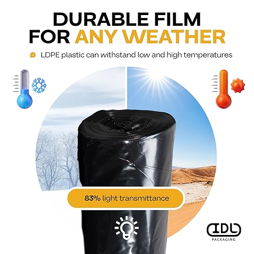 Black Construction Plastic Sheeting 6 mil, 40' x 100' (4000 sq. ft.) - Thick Plastic Cover for Construction, Painting, Greenhouse - Heavy Duty Plastic Sheeting - LDPE Plastic Roll by IDL Packaging