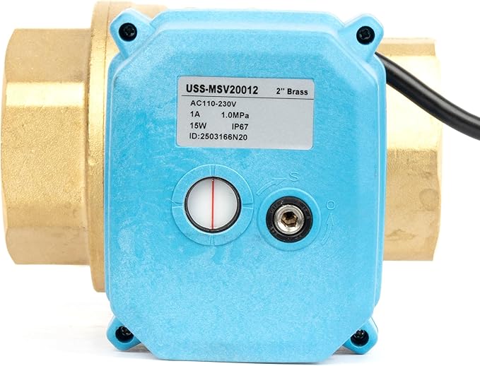 U.S. Solid 2" Motorized Ball Valve with US Plug 110VAC Brass Electrical Ball Valve, IP67, Manual Override, Direction Display Auto Return, Normally Closed, IP67