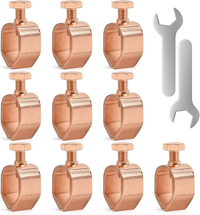 10PCS Ground Rod Clamp, Great for 1/2”- 5/8” Grounding Rods (10, Copper Clad Clamp (1/2''-5/8''))