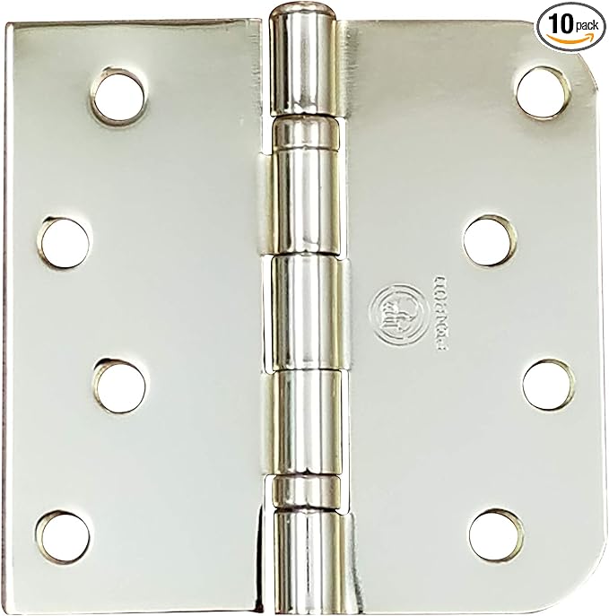 Hinge Outlet 4 Inch with 5/8 Inch Square Radius Ball Bearing Door Hinges, Heavy-Duty Steel, Removable Pin (Polished Brass,10 Pack)