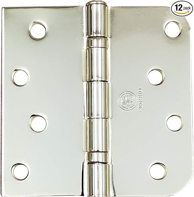 Hinge Outlet 4 Inch with 5/8 Inch Square Radius Ball Bearing Door Hinges, Heavy-Duty Steel, Removable Pin (Polished Brass,12 Pack)