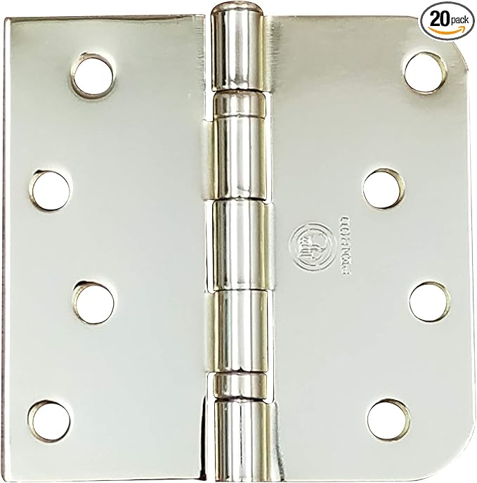 Hinge Outlet 4 Inch with 5/8 Inch Square Radius Ball Bearing Door Hinges, Heavy-Duty Steel, Removable Pin (Polished Brass, 20 Pack)