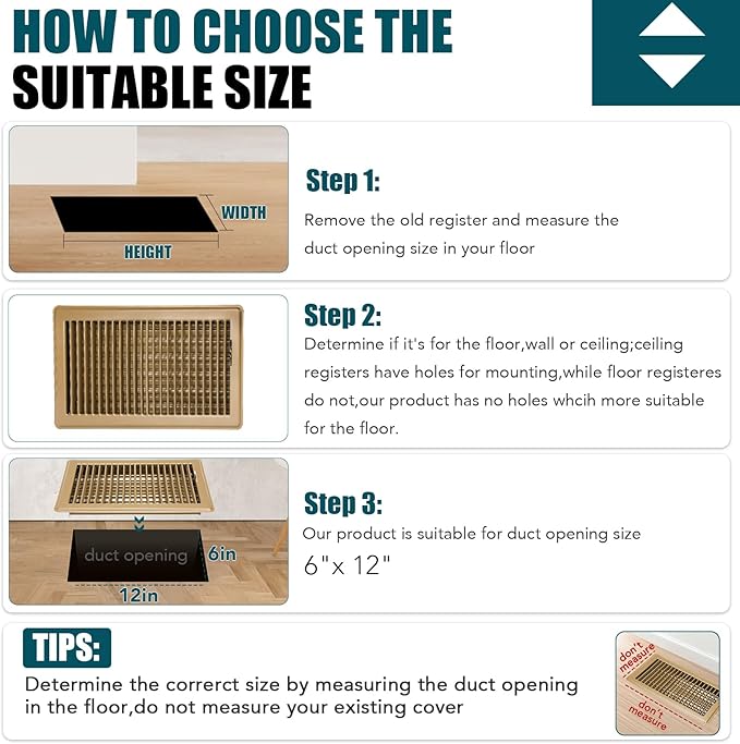 VOISEN Floor Register 6x12, 2 Pack Floor Vent Covers, Steel Adjustable Air Supply Grille Register Vent Cover Grill for Sidewall and Floor, Vent Covers for Home Floor,Brown