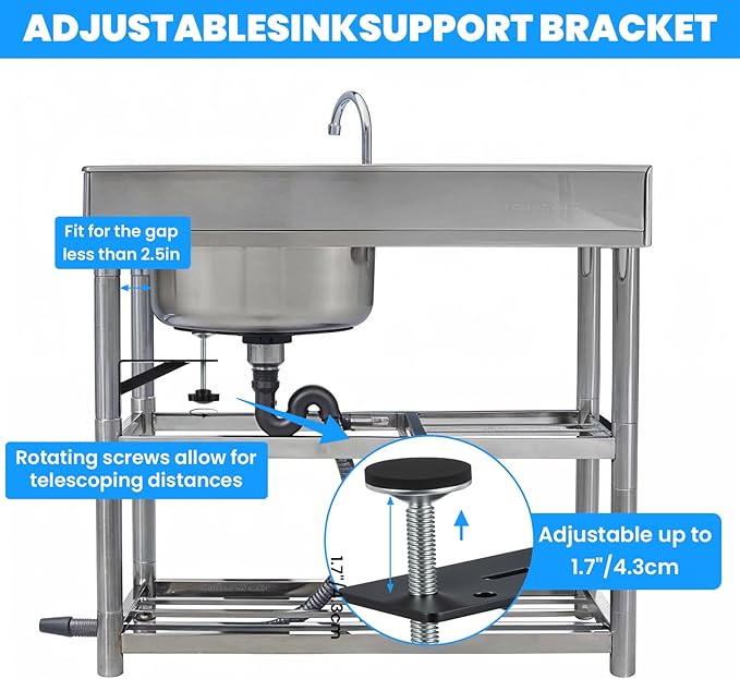 4PCS Black Undermount Sink Brackets, Adjustable Undermount Sink Support Under Mount Sinks Repair Kit for Narrow Cabinet Heavy-Duty Stainless Steel Mounting Bracket