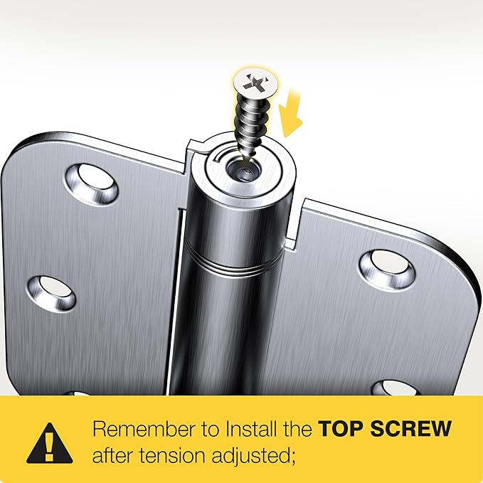 KOLET Self Closing Door Hinges, 3.5 x 3.5 Inches Door Hinges with Auto Close, 5/8" Radius Corners Spring Hinges, Heavy Duty Stainless Steel, No Pin Installation, Brushed Nickel, 3 Pack