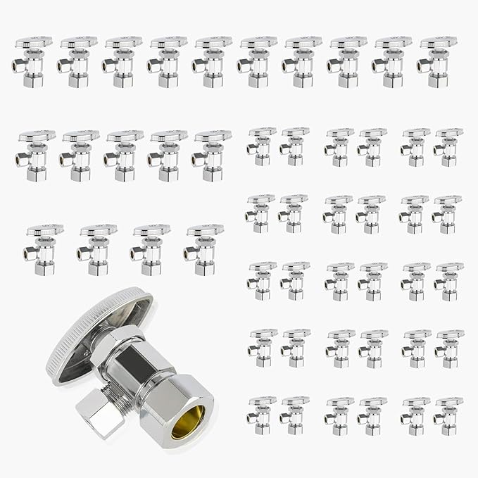 50-Pack GUOFIS Angle Stop Valve with Multi-Turn,1/2-Inch Nominal (5/8" OD) Compression x 3/8-Inch OD Compression Water Shut-off Valves(LF Brass Chrome Plate)(VALVE362-50Pack)
