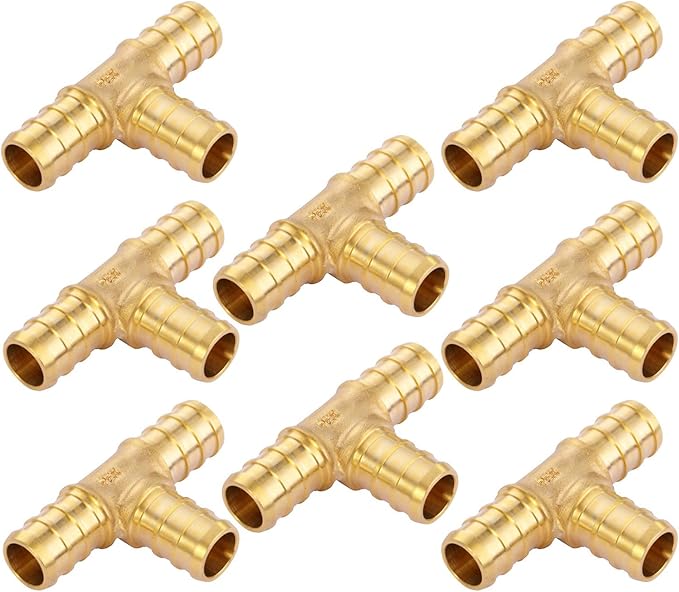 1/2 inch T PEX Tee 1/2" x 1/2" x 1/2" (pack of 8) Lead-Free Brass Barb Crimp Pipe Fitting/Fittings