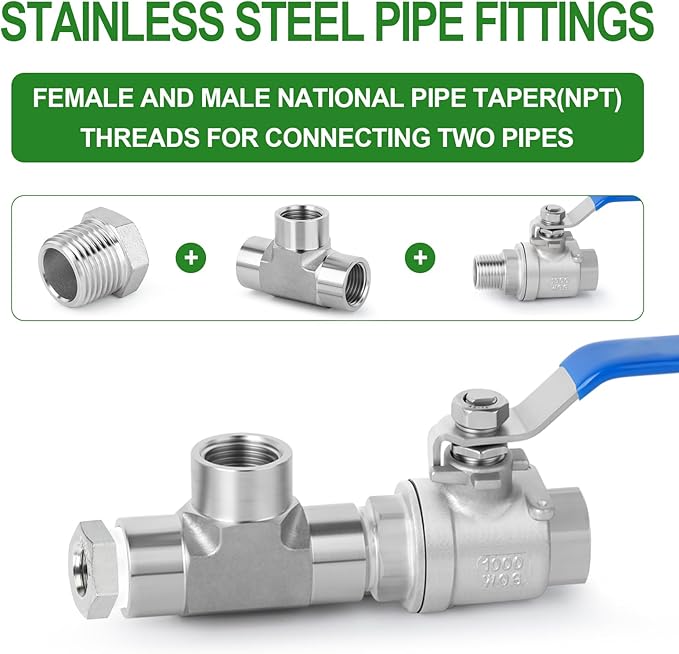 TAISHER 5PCS 304 Stainless Steel Reducer Hex Bushing, 3/4" NPT Male x 1/2" NPT Female, Reducing Pipe Adapter Fitting