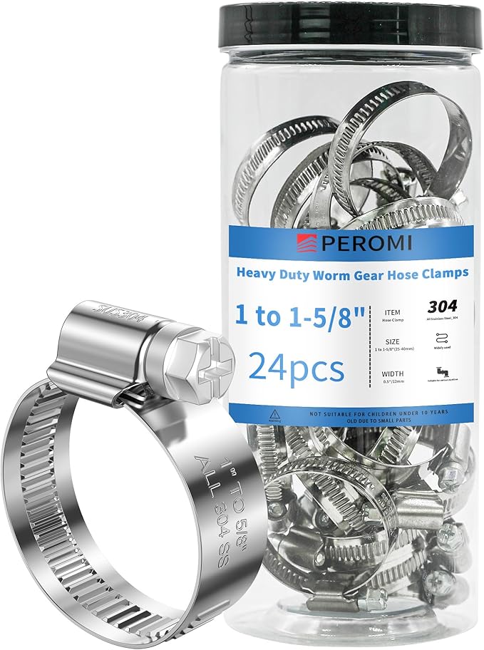 24PCS Heavy Duty Hose Clamps 304 Stianless Steel,1" Hose Clamp to 1-5/8" Hose Clamp (25-40mm) Adjustable Worm Gear Drive Radiator Hose Clamps,Reusable Pipe Clamp for Automotive and Industry