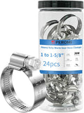 24PCS Heavy Duty Hose Clamps 304 Stianless Steel,1" Hose Clamp to 1-5/8" Hose Clamp (25-40mm) Adjustable Worm Gear Drive Radiator Hose Clamps,Reusable Pipe Clamp for Automotive and Industry